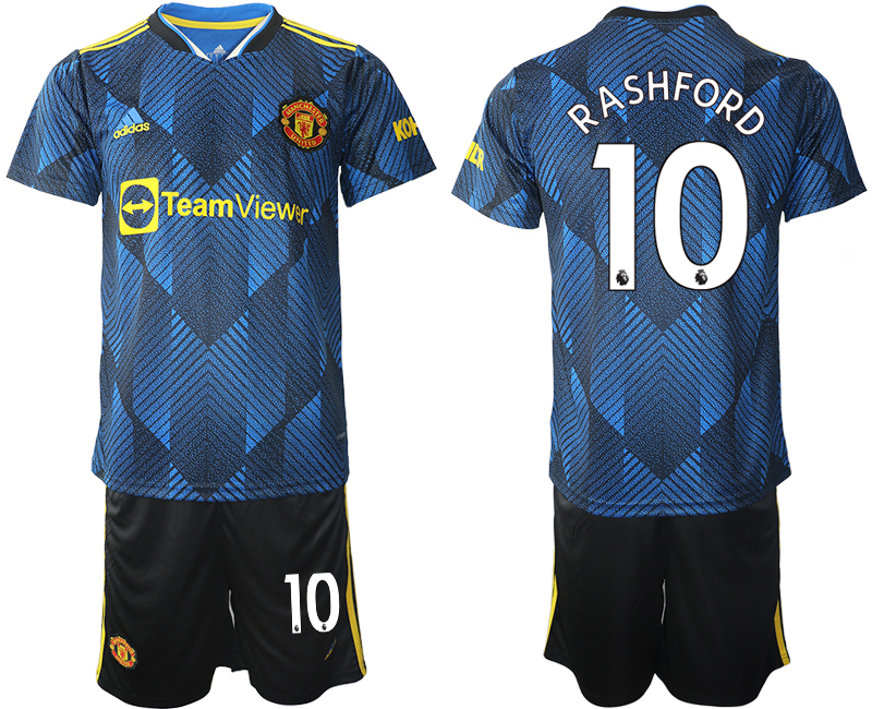 Men 2021-2022 Club Manchester United Second away blue #10 Soccer Jerseys